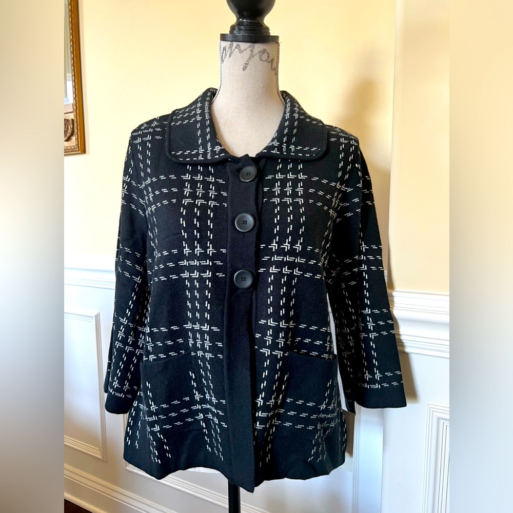 Mercer Street Studio Black & White Button Front Stitch Motif Cardigan/Jacket.